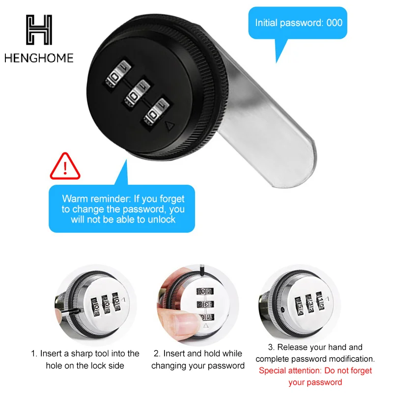 1pc 3 Digital Code Combination Cabinet Lock Zinc Alloy Password Locks Security Home Automation Cam Lock For Mailbox Cabinet Door