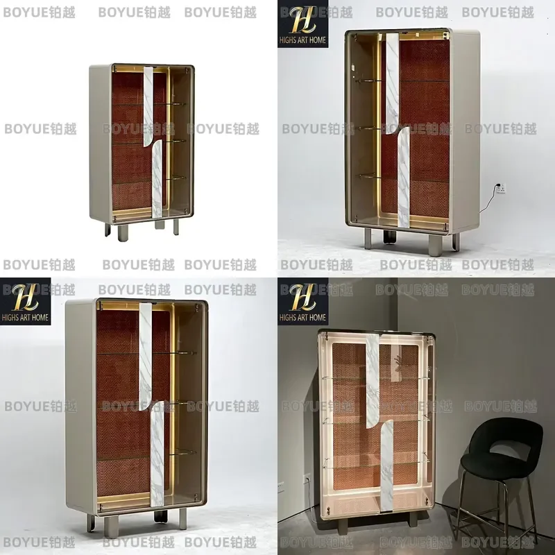Italian Style Solid Wood Wine Cabinet Luxury Glass Display Storage for Villa Home High End Occasion Furniture Customizable