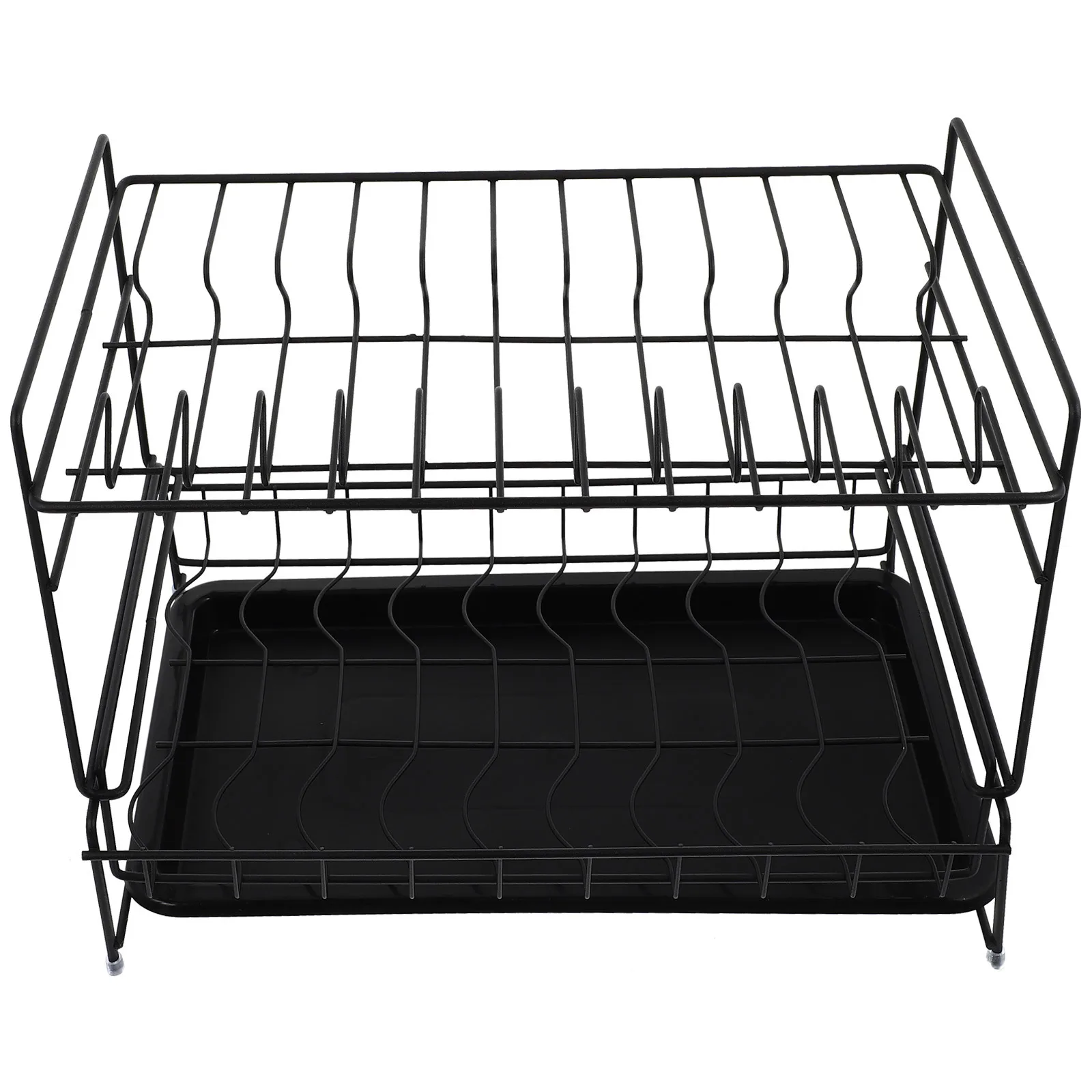 

1Pcs Double-Deck Draining Bowl Rack Black Kitchen Plate Storage Shelf Multi-Functional Storage Double-Deck Rack