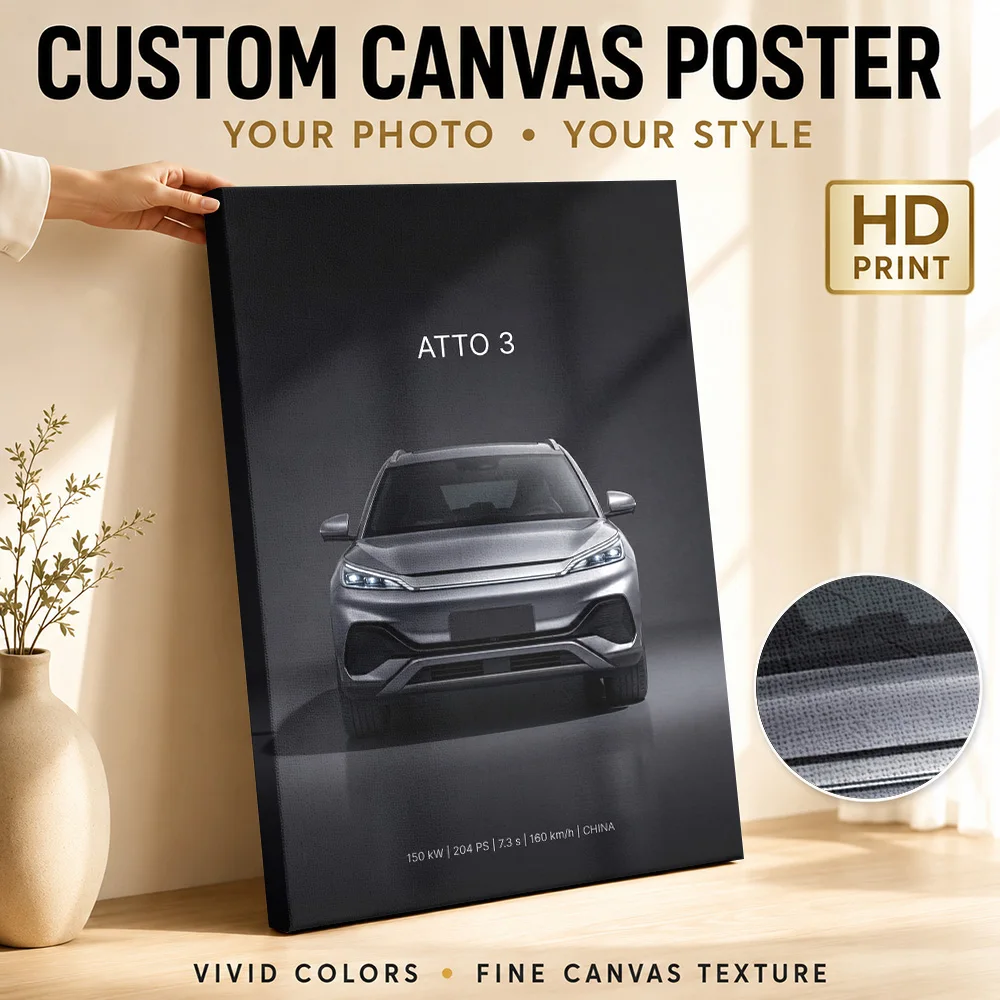 Chinese ATTO 3 Car Canvas Print Customized Photo Realistic Studio Illustration Wall Art For Collector Room Motoring Fan Gift