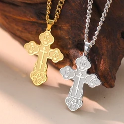 Dawapara Eastern Orthodox Serbian Cross Pendant Necklace Stainless Steel Jewelry Talisman Charm Necklaces