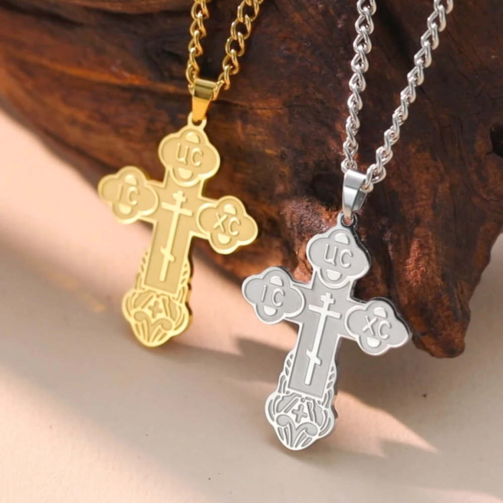 Dawapara Eastern Orthodox Serbian Cross Pendant Necklace Stainless Steel Jewelry Talisman Charm Necklaces