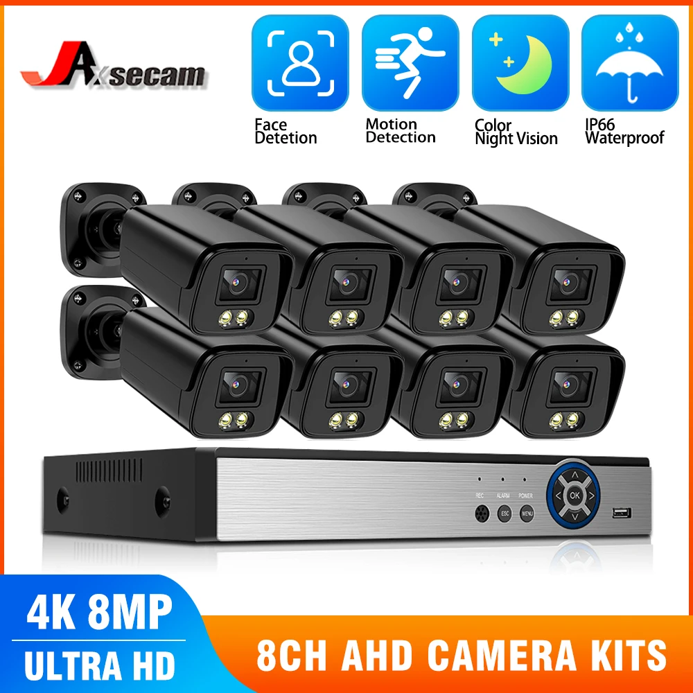 8 채널 DVR 보안 카메라 시스템, 4K 풀 컬러 나이트 비전, AHD CCTV 시스템, 야외 방수 카메라 비디오 감시 키트, 8MP