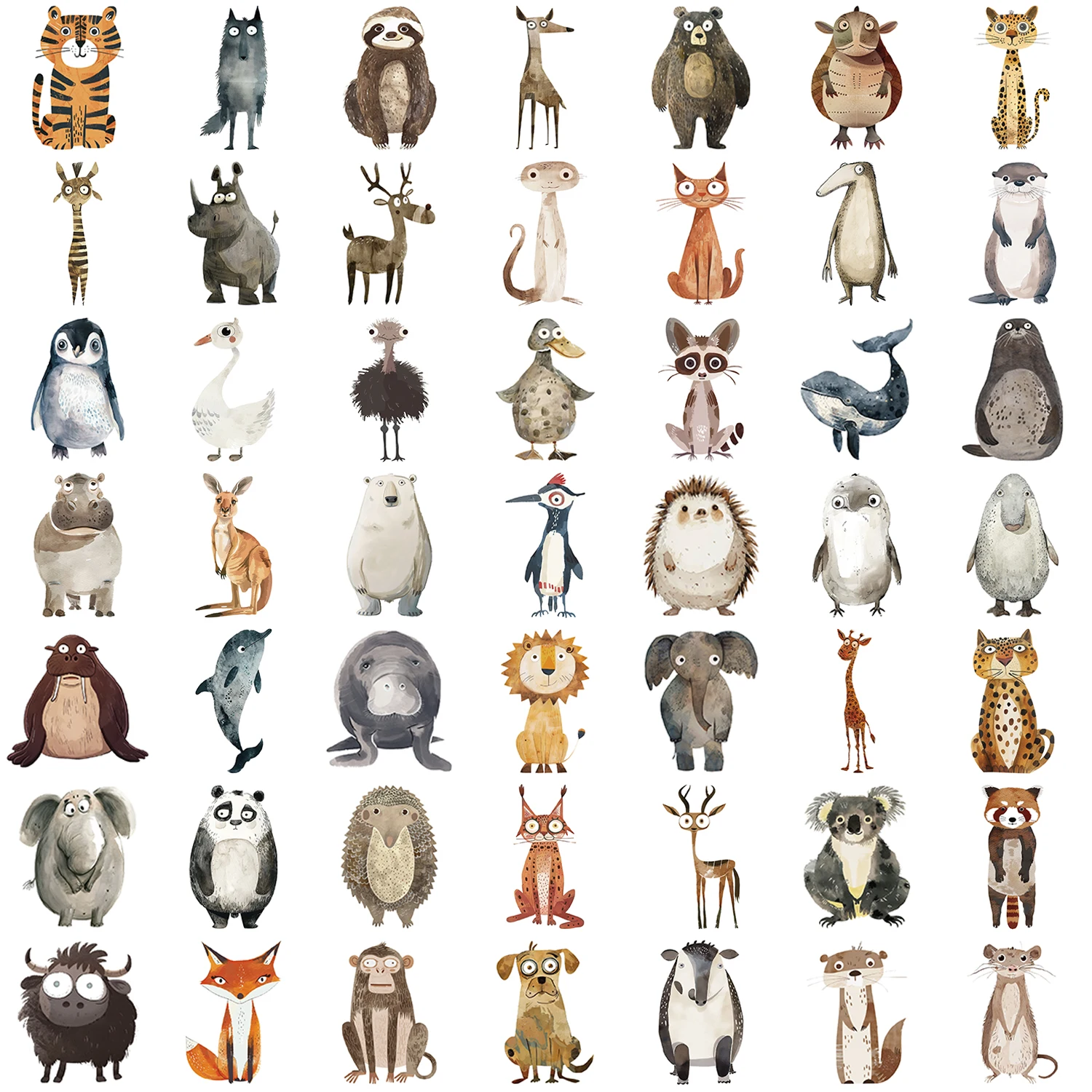 50 pezzi di animali strani dipinti ad acquerello adesivi cartoni animati creativi divertenti decorazione notebook chitarra tigre riccio squalo adesivo