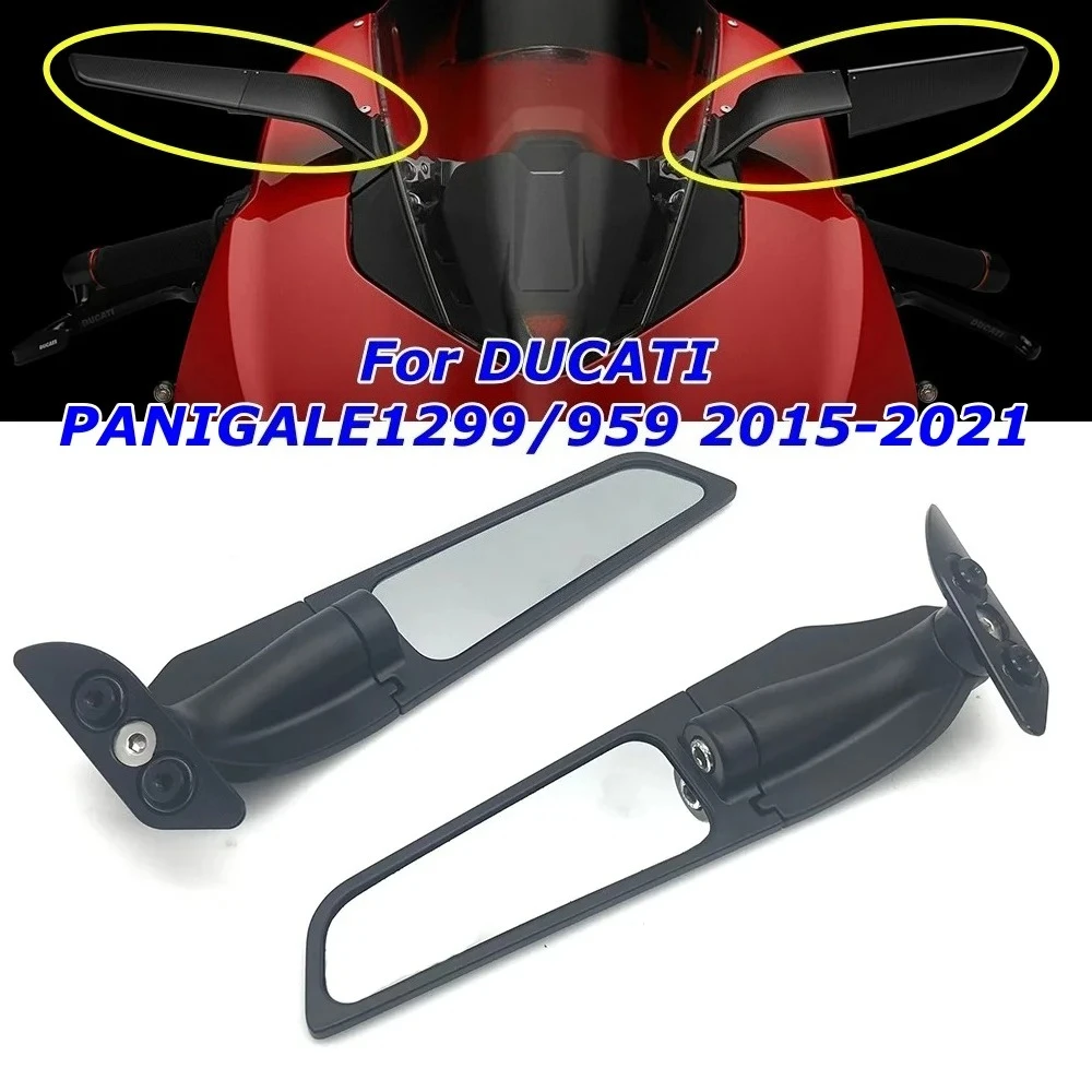 

Motorcycle Swivel Wing Fin Side Rearview Mirrors For DUCATI PANIGALE1299/959 2015-2021Mirror connecting can adjust the direction