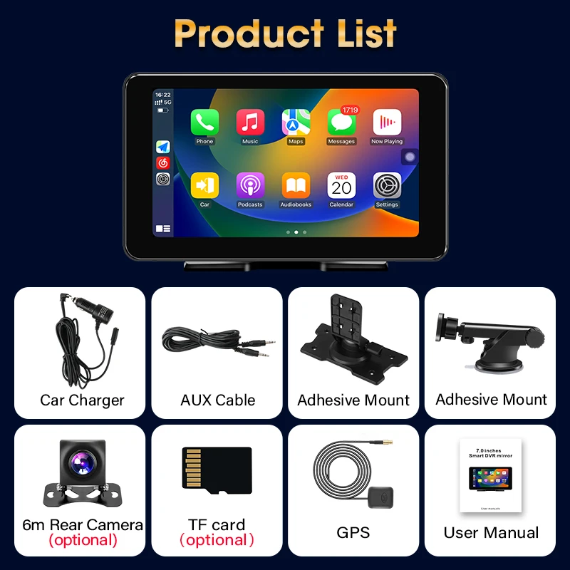 7 inch 2G+32G Android 13 Car Multimedia Player Wireless Carplay Android Auto 8 Core Intelligent System GPS Navigation Bluetooth