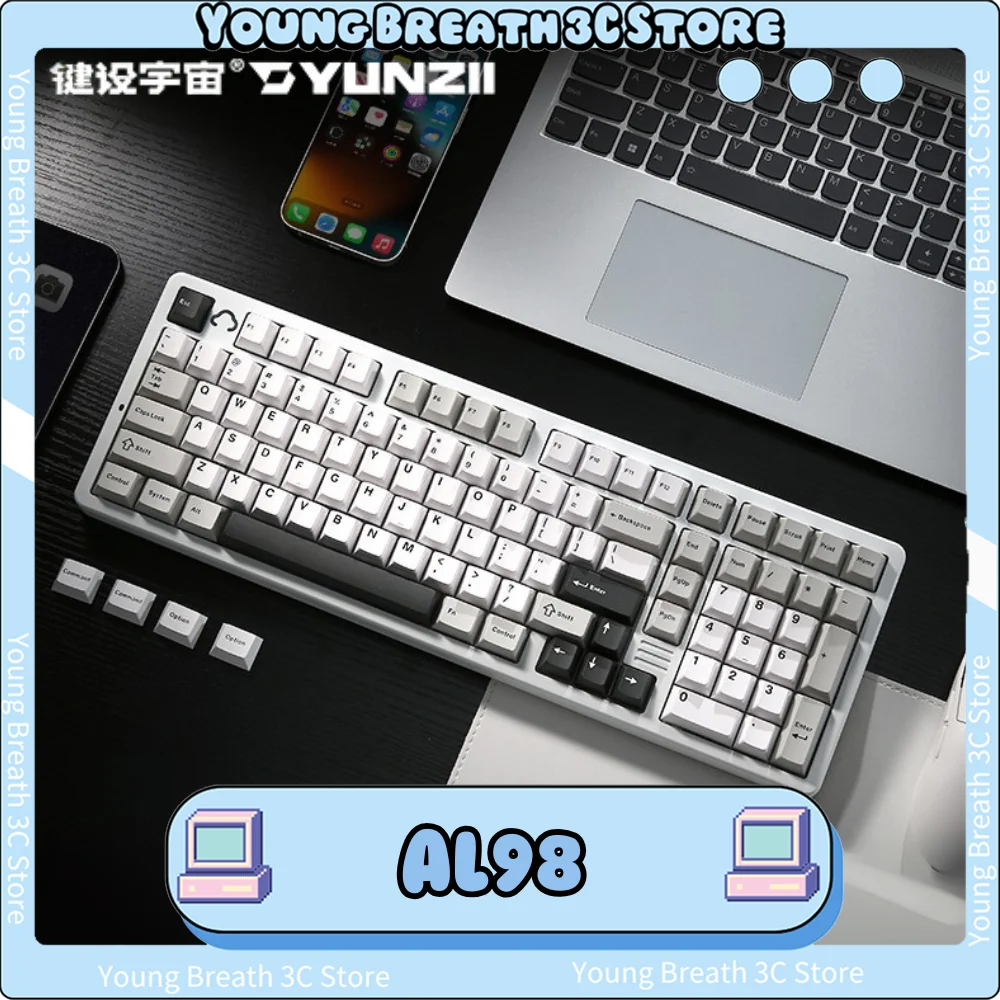 

YUNZII AL98 Mechanical Keyboard Aluminum Alloy Bluetooth Wireless Tri Mode Gaming Keyboard Customized Gakset RGB Keyboard Gift