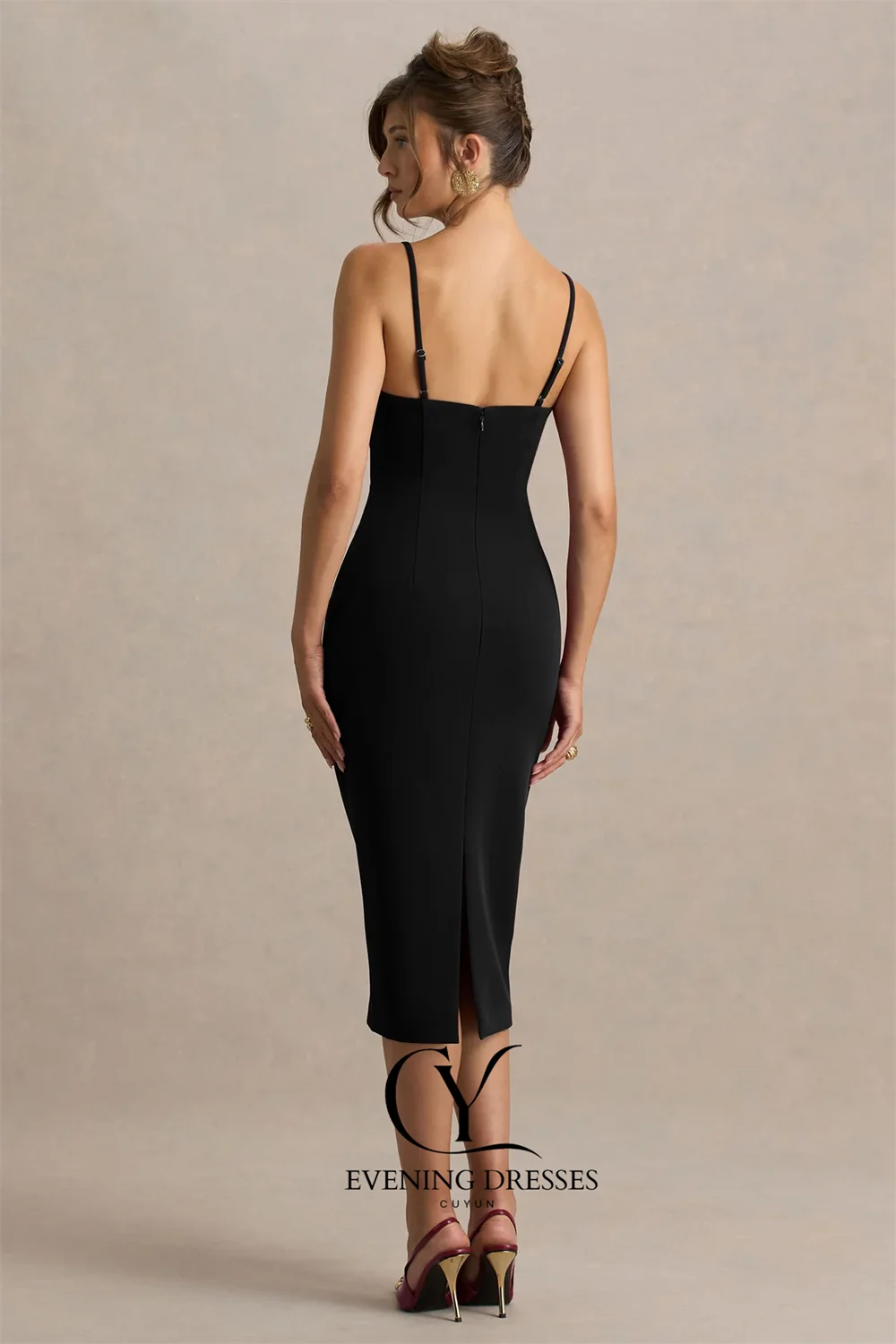 CUYUN Midi Elegante Abito da cerimonia nuziale da donna Abito con spalline con o-collo Mantello Abiti da cerimonia personalizzati per eventi 2026