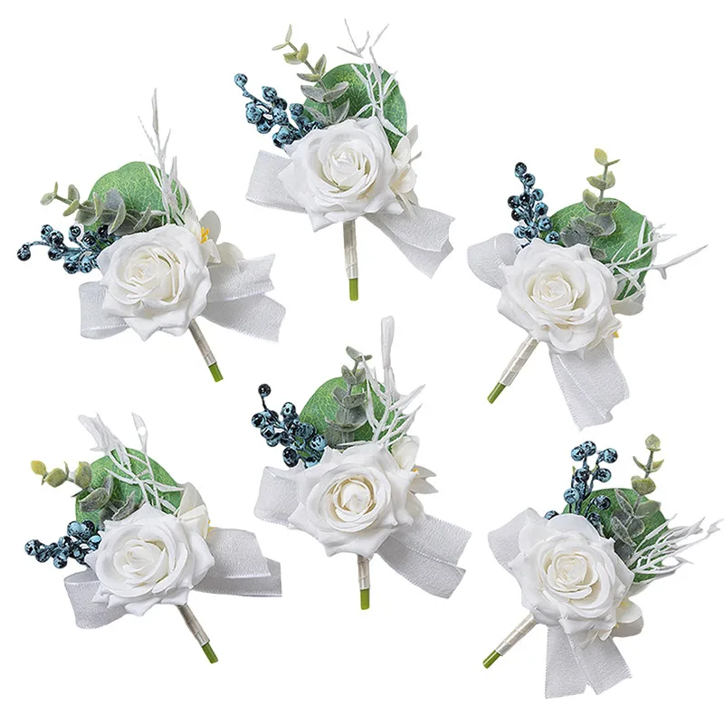 

6 шт., мужская бутоньерка с петлями для выпускного вечера, свадебные аксессуары, наручный корсаж, искусственные цветы, вечерние украшения для выпускной церемонии