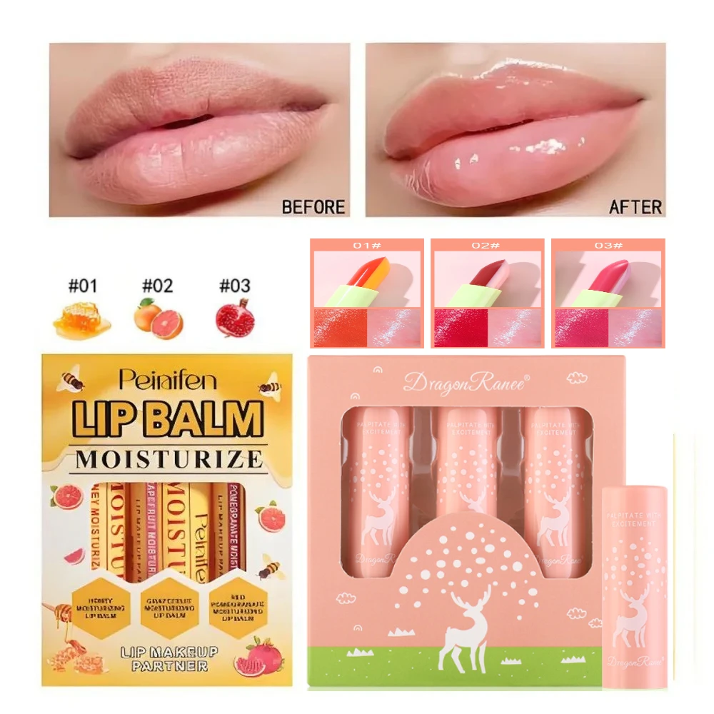 

Multi Fruit Flavors Moisturizing Hydrating Base Lip Balm Set 3Pcs Set Makeup Lip Care Daily Care Balm for Women and Men