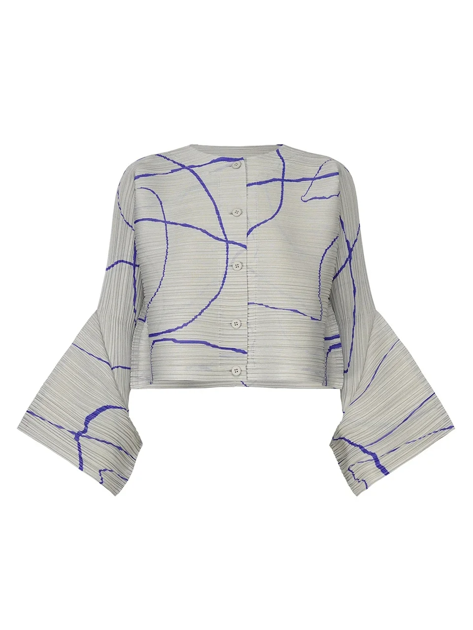 

Fold Miyake Pleated Buttoned Cardigan Printed Shirt
