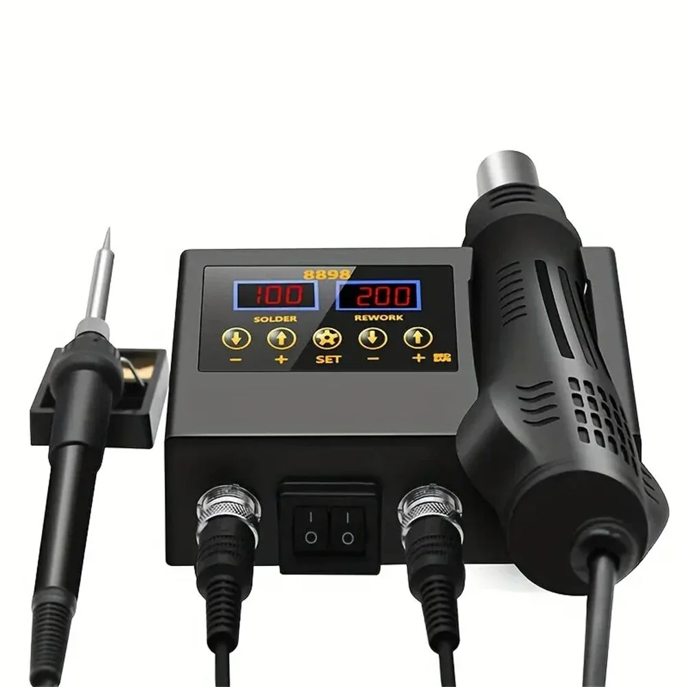 2 in 1 SMDはんだ付けステーション ホットエアガン 100-700W デュアルLCDディスプレイ 100 ° C-480型 ° C温度調節式リワーク修理ツール