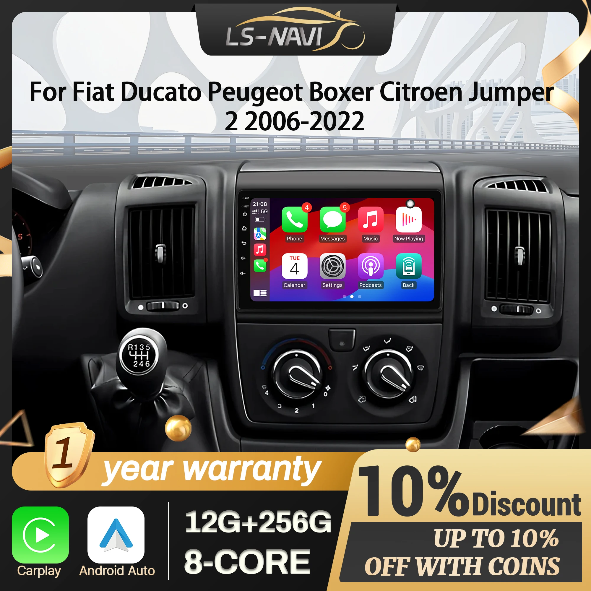 For Fiat Ducato Peugeot Boxer Citroen Jumper 2 2006-2022 Android 14 Car Radio Multimedia Wireless CarPlay Screen BT Stereo
