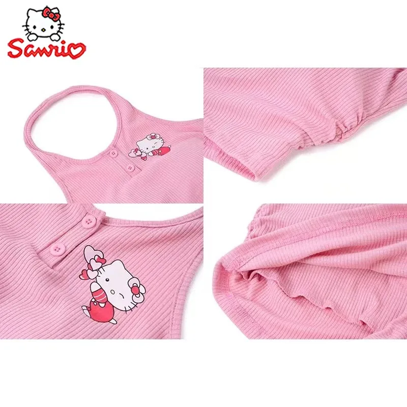 Sanurgente Hello Kitty Precious Top Y2k pour femme, court, serré, sangle de cou, dessin animé, filles mignonnes, haut en fibre précieuse, cadeaux, été