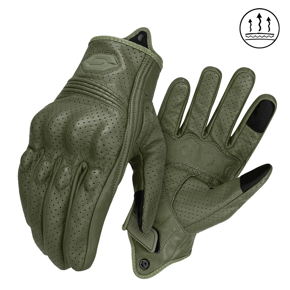 ​ Vintage lederen motorhandschoenen Zomer ademende unisex bikerhandschoenen met antislip ventilatieontwerp Motorrithandschoen
