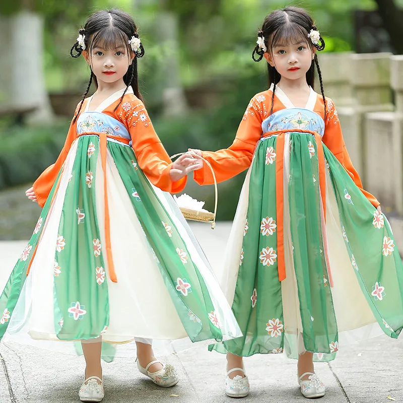 

Girls Autumn New Ancient Embroidery Chinese Style Hanfu Fairy Princess Skirt Party Evening Performance Cosplay Dress Vestido