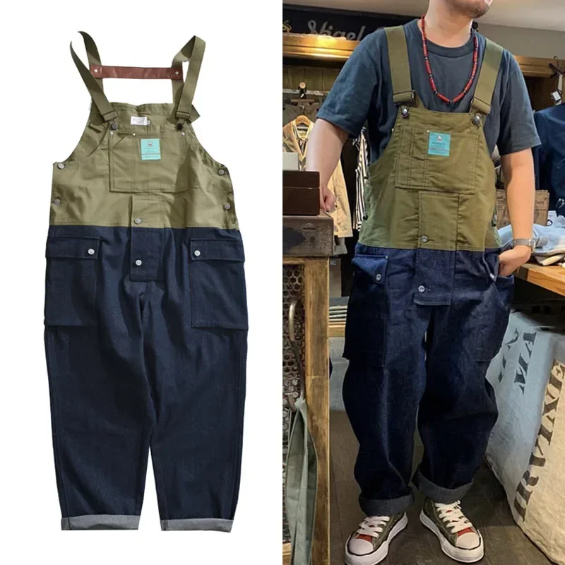 

Workwear Jumpsuit Men's Suspenders Denim Trousers Europe American Tide Brand Workers Loose Casual Jeans Overalls High Street