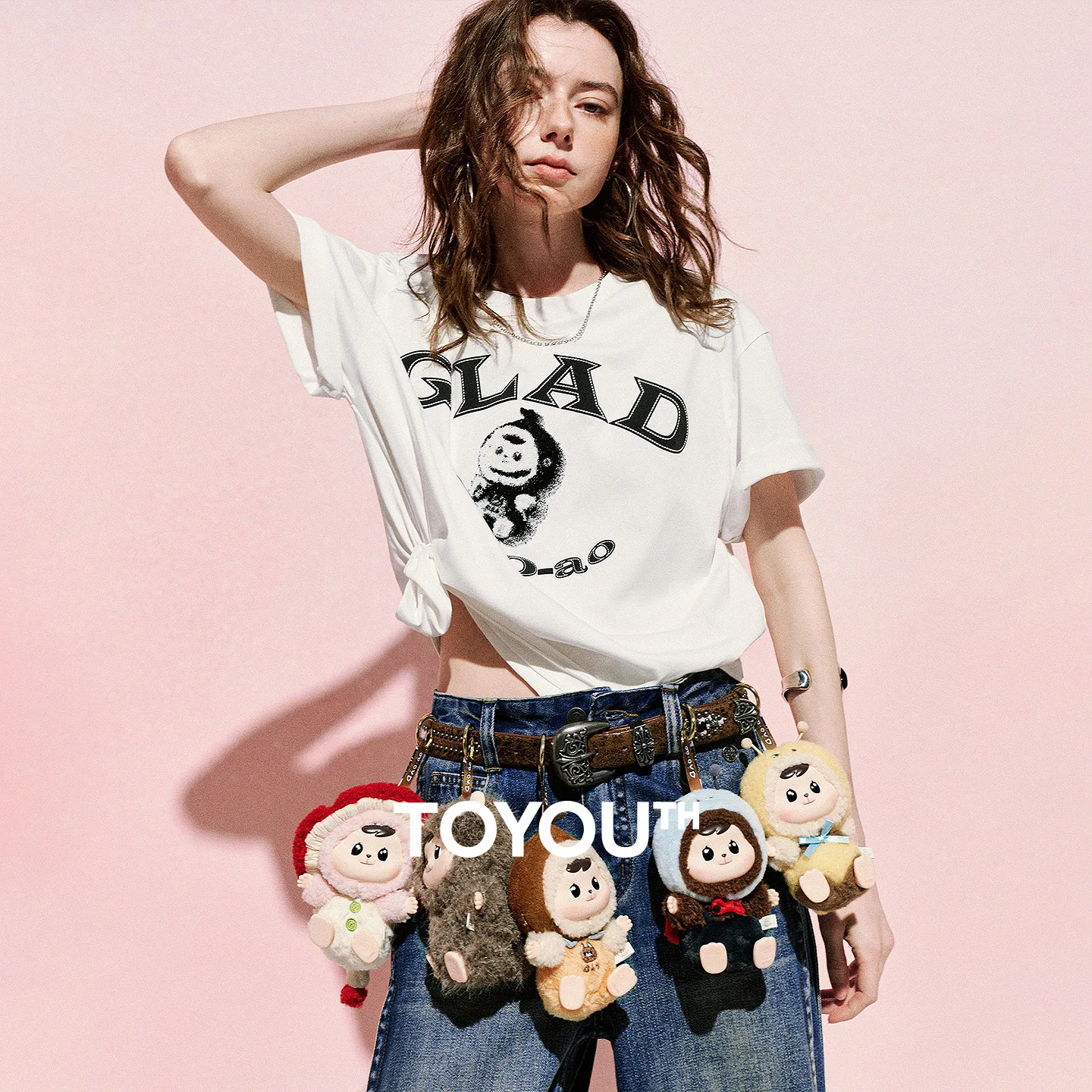 TOYOUTH Bao-ao Co-branded Women Cotton T-Shirt 2026 Summer New Loose Drop Shoulder Heavyweight Craft Age-Reducing Casual Tops