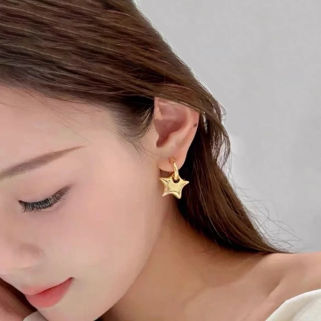 

Fashion Trendy Gold Silver Dangle Star Hoop Rhinestone Earrings Woman Metal Stainless Steel Earrings Jewelry Woman