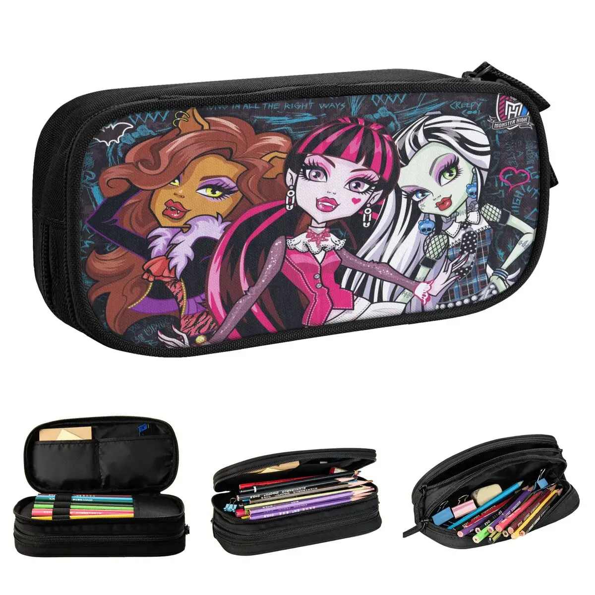 kawaii estojo lapis alto para meninas draculaura monster caixa de caneta para estudante grande bolsa de armazenamento material escolar papelaria 01