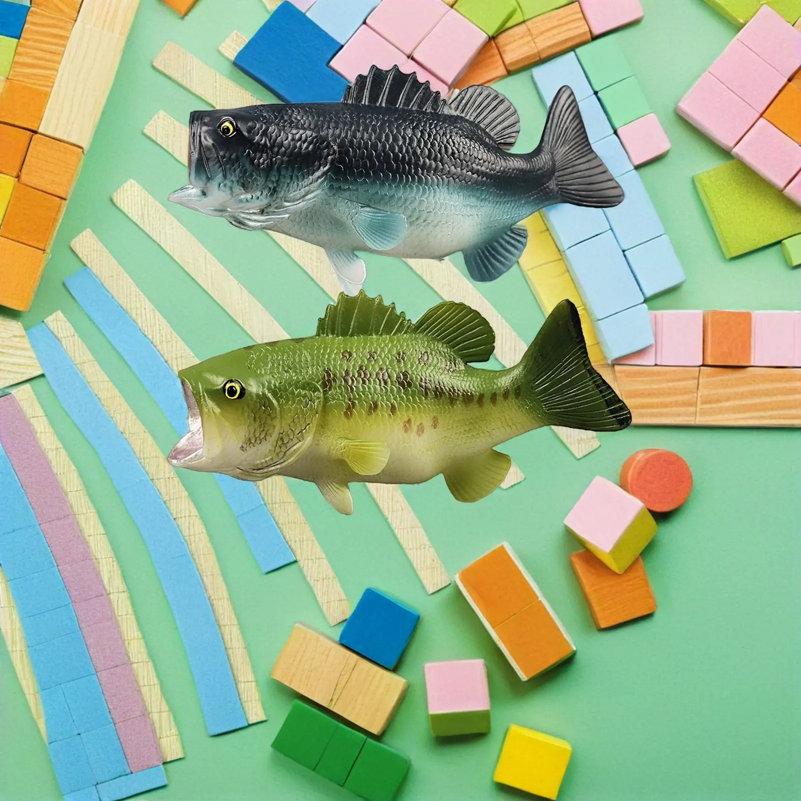 

2Pcs Realistic Bass Fish Ornament Plastic Animal Figure for Home Decor Kids Education Cognitive Learning Teaching Tool Fish