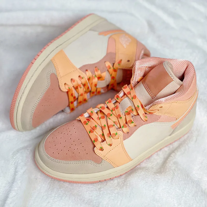 Flache, süße Macaron-Schnürsenkel für Sneaker, mit Musterdruck, Fruchtmotiv, Erdbeere, Traube, Pfirsich, Orange, Banane, für AJ1, AF1, INS, Neu – Detail 3