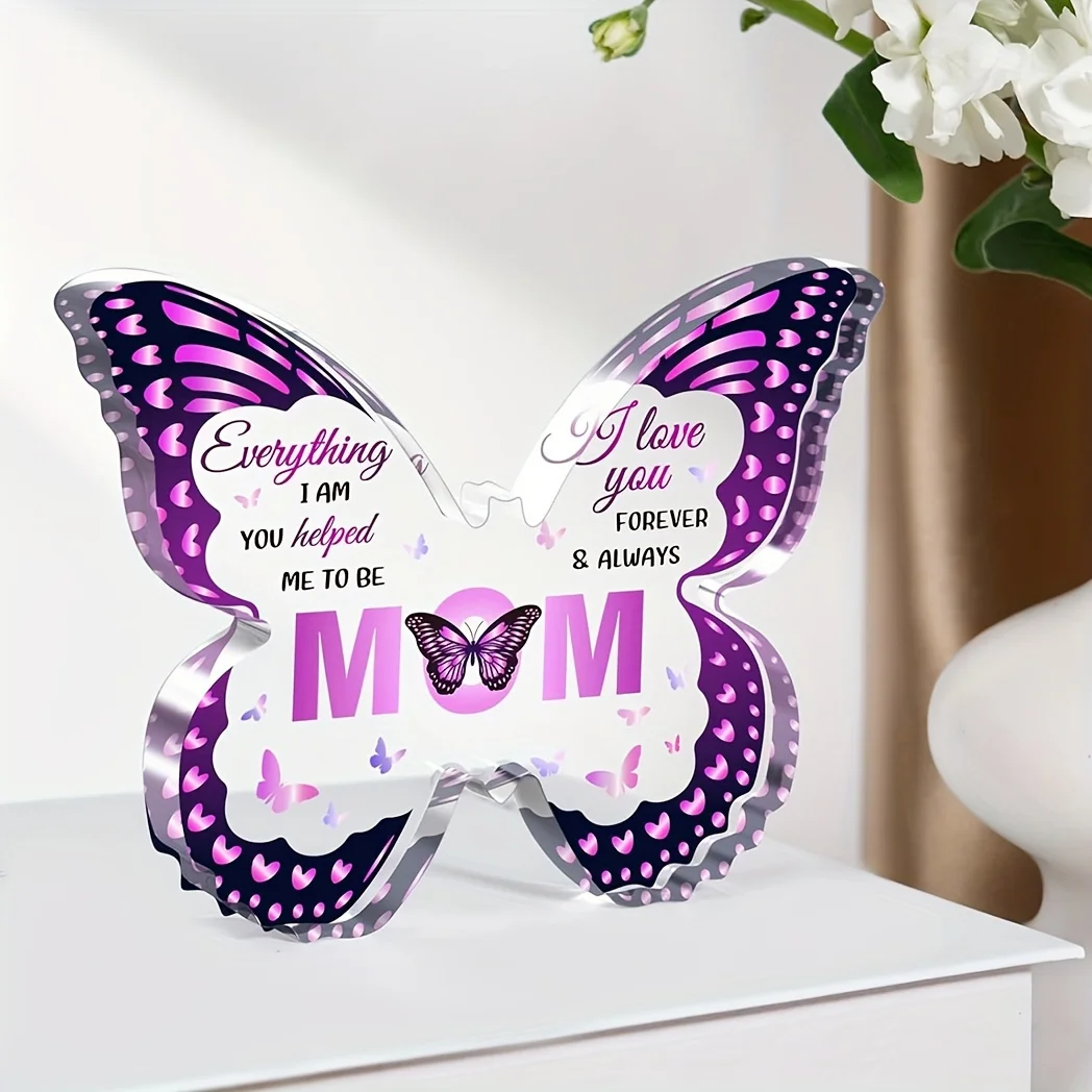 1pc Butterfly-shaped Acrylic Plaque Gift for Mom - Unique Birthday or Holiday Commemorative Gift for Home or Office Decor