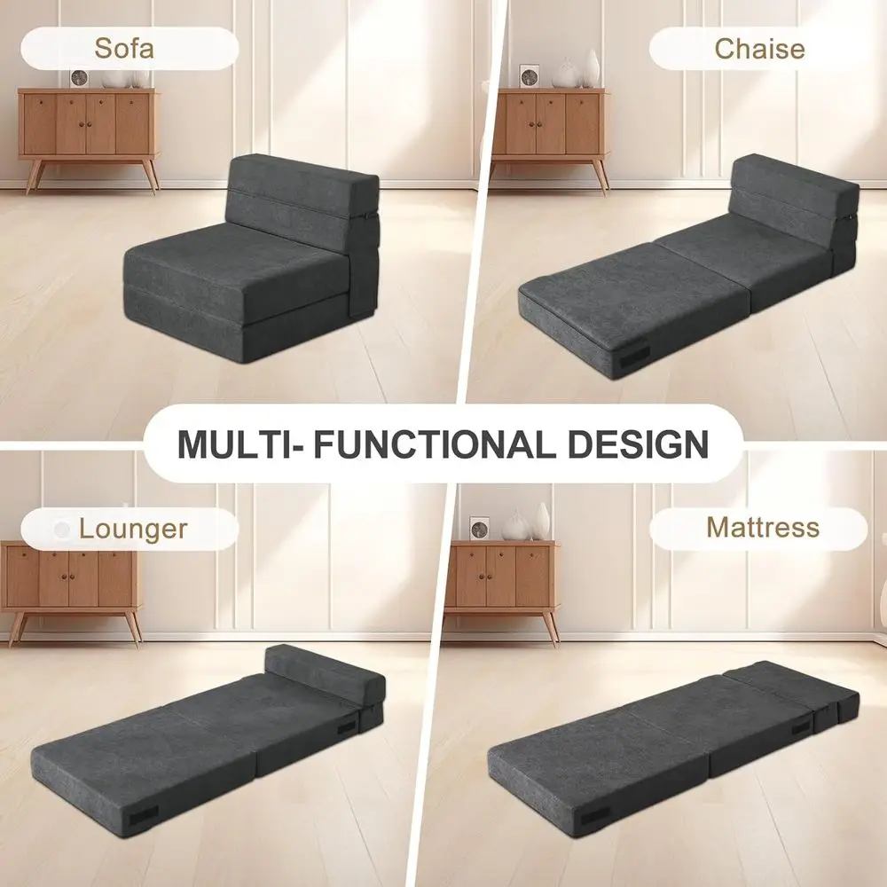 سرير أريكة فردي من إسفنج الذاكرة، كرسي نوم قابل للتحويل، أريكة فوتون لغرفة المعيشة، المكتب المنزلي، سرير الضيوف، والألعاب باللون الداكن #5