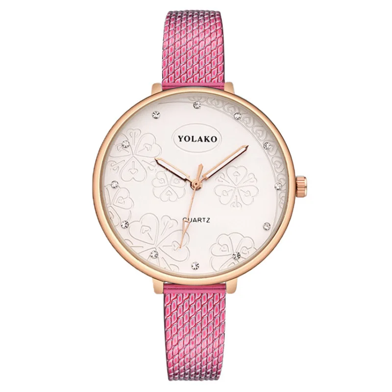 Relógio impresso com diamante para mulheres, Plástico com pulseira de quartzo, Relógios elegantes