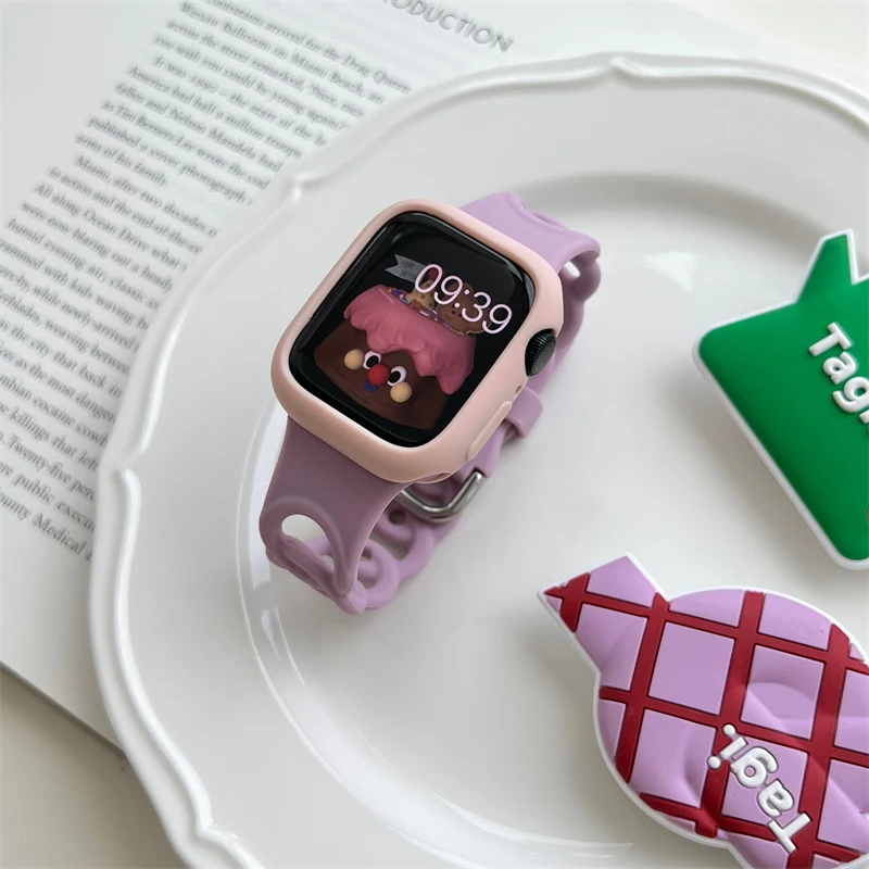 لطيف لون الحلوى تنفس دائرة جوفاء حزام ل أبل ساعة ، 45 مللي متر ، 41 مللي متر ، 40 مللي متر ، 44 مللي متر ، 42 مللي متر ، 38 مللي متر ، لينة الفرقة ل سلسلة 9 ، 8 ، 7 ، 6 ، 5