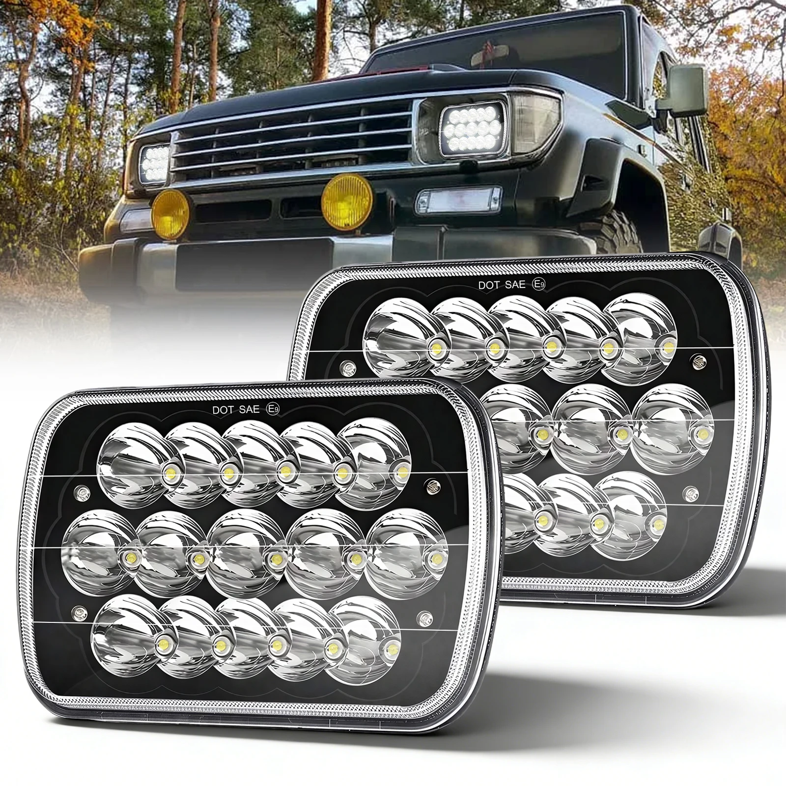 Feux avant LED carrés HL Square 7x6 H4 pour Wrangler YJ Cherokee Comanche, feux avant carrés LED 5x7 pouces, feux de travail LED, utilisation tout-terrain