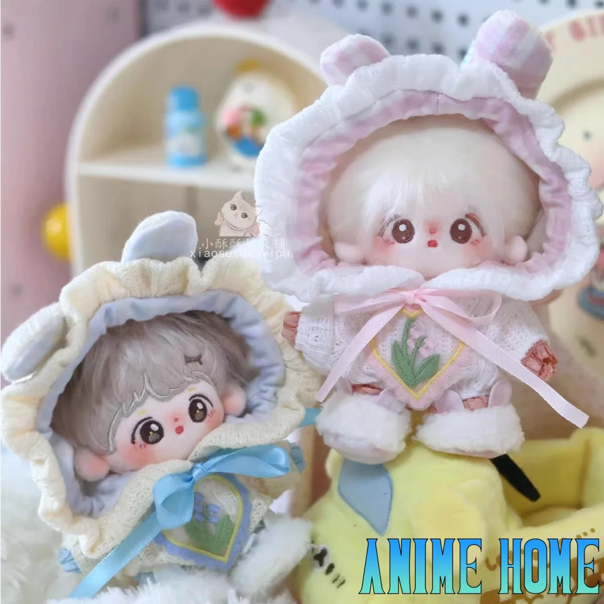 Original Animal Rabbit Ear Knit Pajamas Party Suit For 10cm Doll Toy Pink Blue Clothes Costume Cosplay Gift Cute Lovely