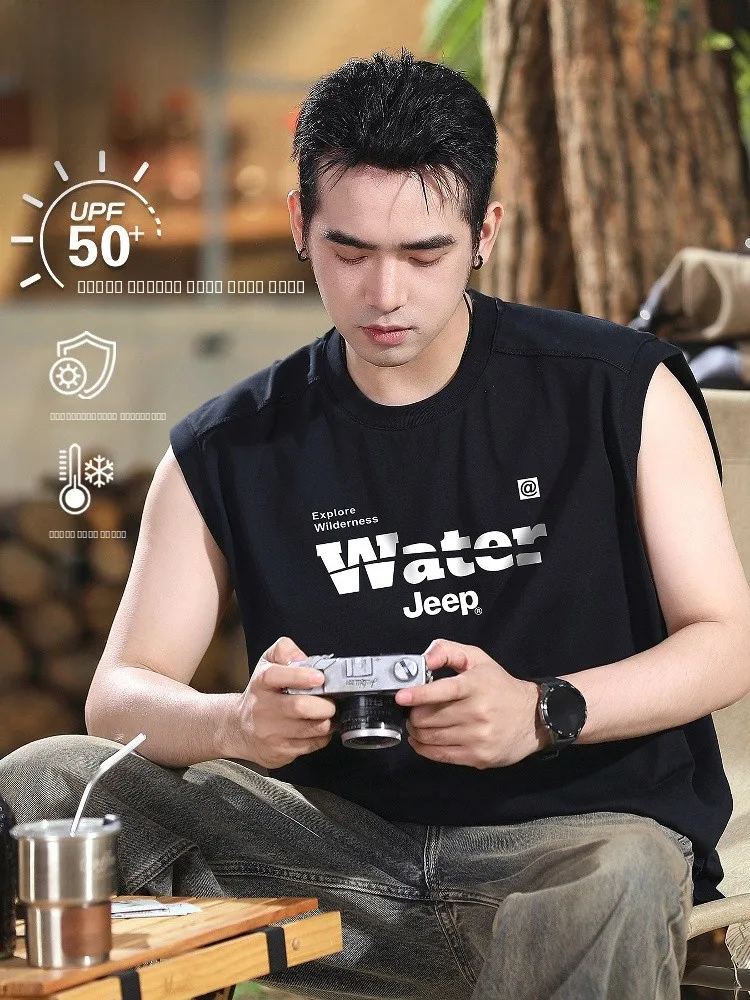 

Bla Svel Vest Men's Summer Print High-End Fitn Sport Tank Top Cotton Polyester Blend Moisture ng Breathable