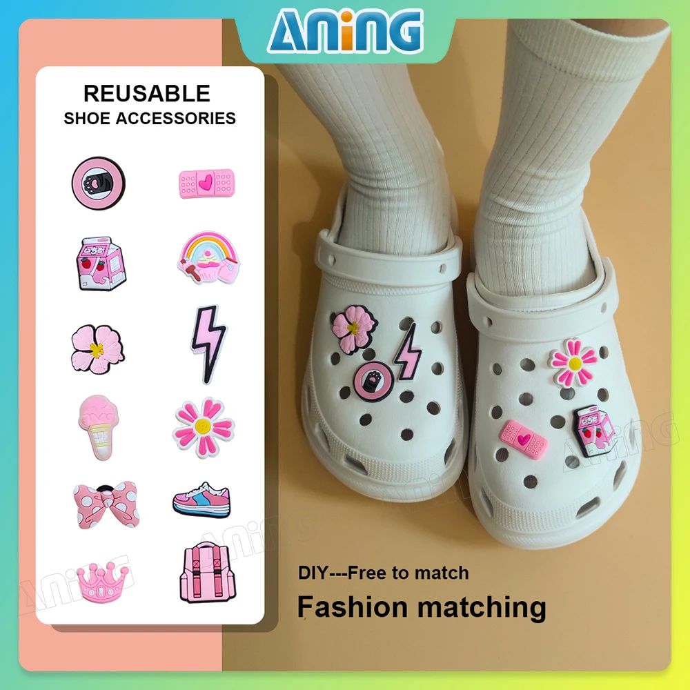 

12pcs colorful cartoon cute accessories shoe buckle Pink Girl Style shoes flower bag diy Children's gifts