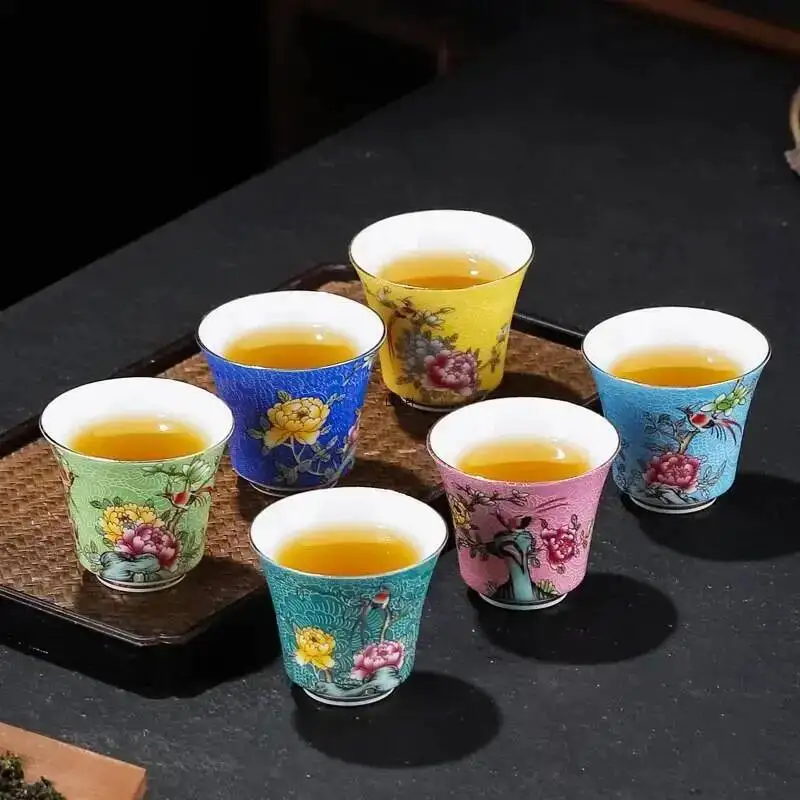  Filigree Teacup Gongfu Tea Cup Enamel Color Tasting Cup Ceramic Master Cup Чайная Чашка
