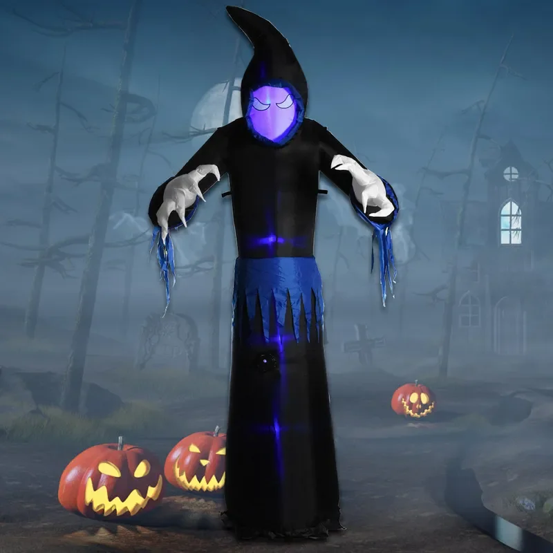 Halloween Inflatable Grim Reaper Ghost Decoration Luminous Air Model with Music Scary Outdoor Garden Yard Party Prop Display