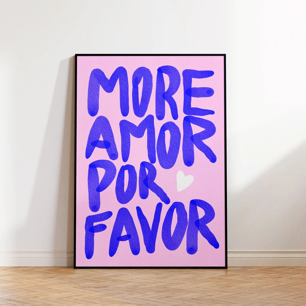 More Amor Por Favor Colorful Eclectic Pink Love Quote Wall Art Canvas Poster Prints Paintings Picture For Living Room Home Decor