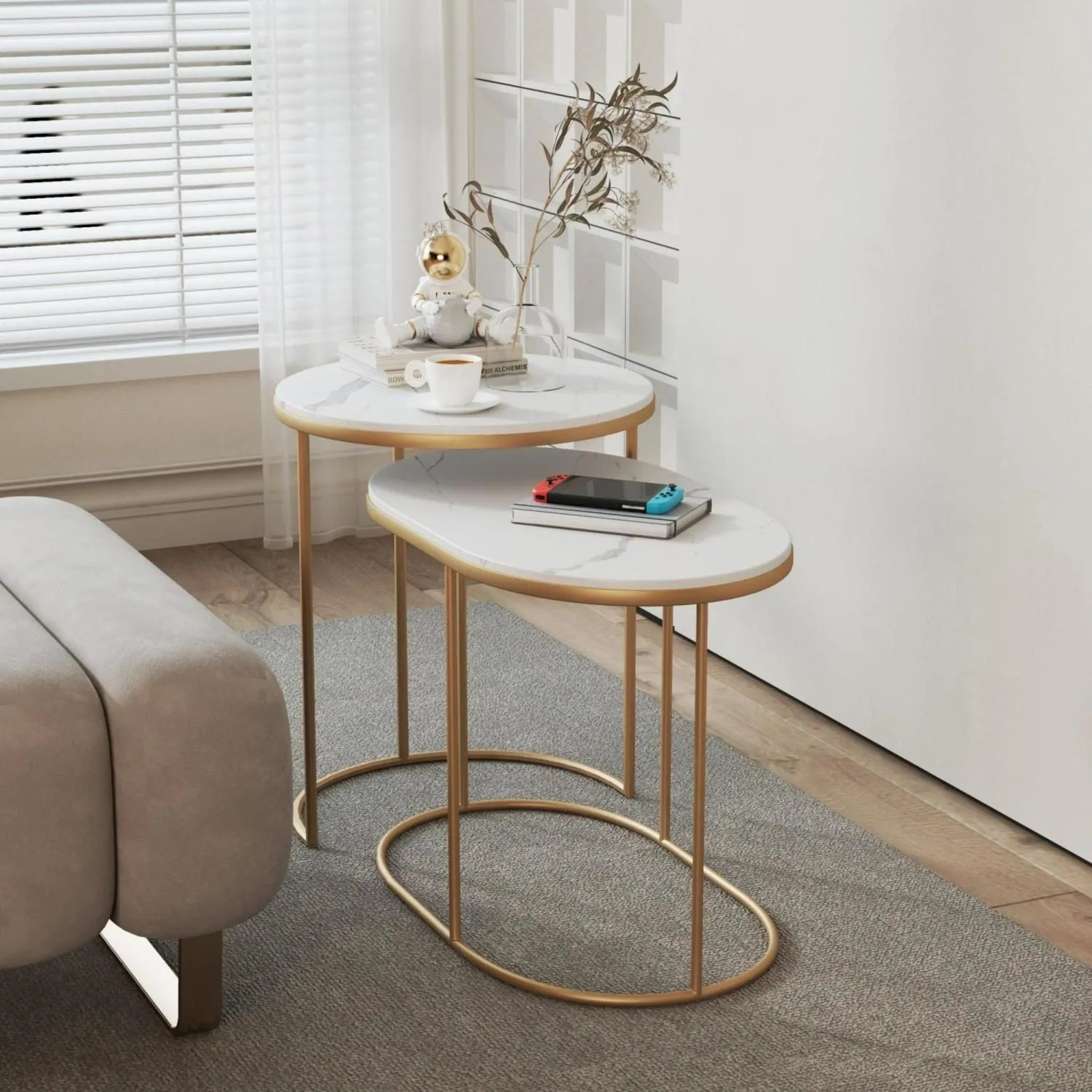 

Luxury Modern Two Sizes Living Room Furniture New Design Round Marble Metal Coffee Side Table