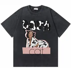 Doja Cat Washed Vintage Streetwear I'm A Cow Mooo Funny Meme T-shirts Men Women Hip Hop Fashion Oversized Short Sleeve Tshirt