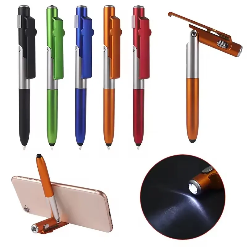 

4 in 1 Multifunction Ballpoint Pen with Led Light Fold Phone Holder Night Read Writing Pencil Office School Student Stationery