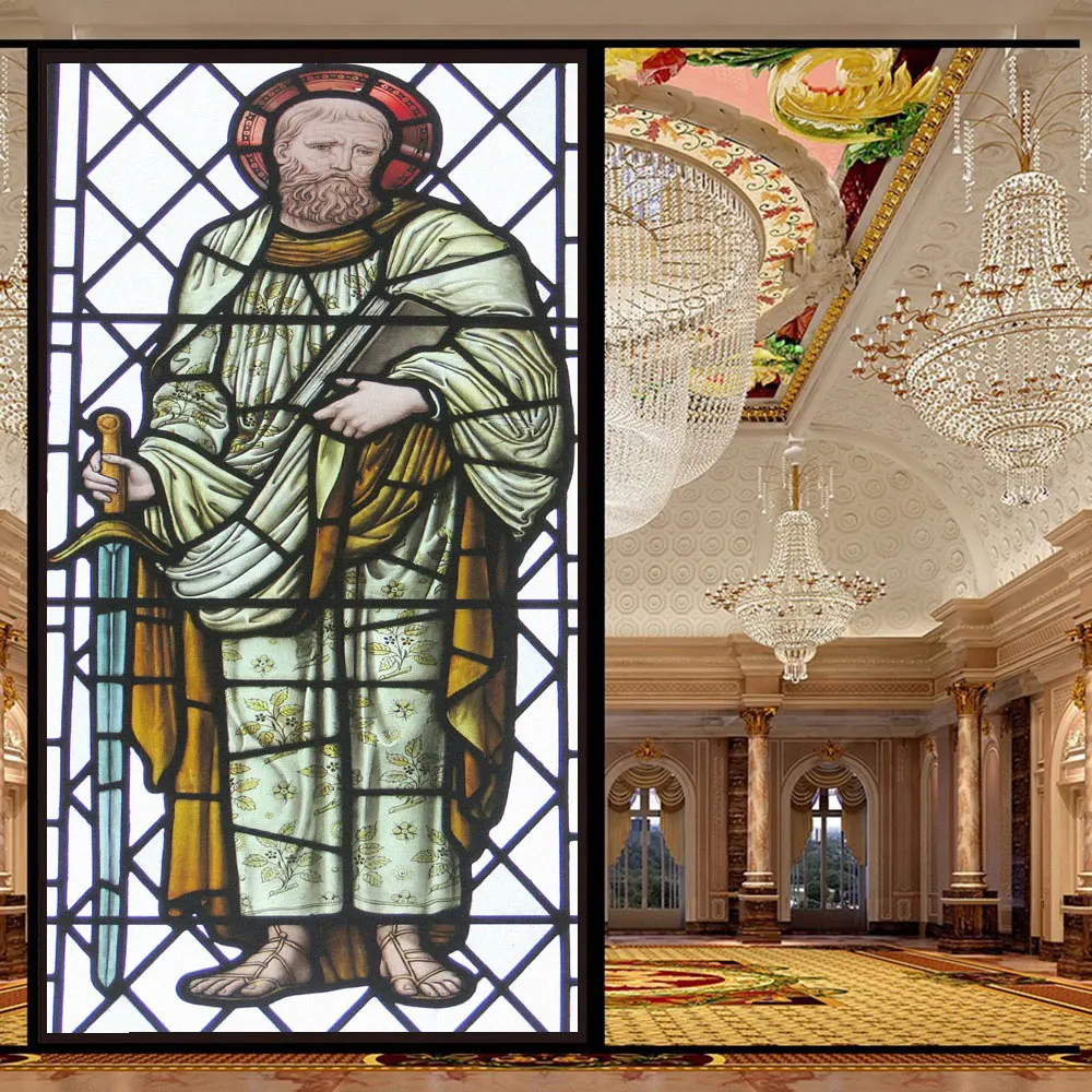 

Privacy Windows Film Anti UV Blocking Heat Control Static Cling Frosted Church Painting Painting Window Stickers