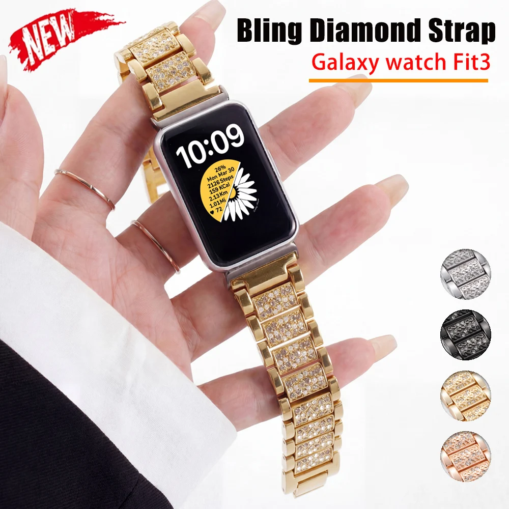 Bling Diamant-Armband für Samsung Galaxy Fit3 Edelstahl Diamant Luxus Uhrenarmband für Galaxy Fit 3 Damen Armband Zubehör