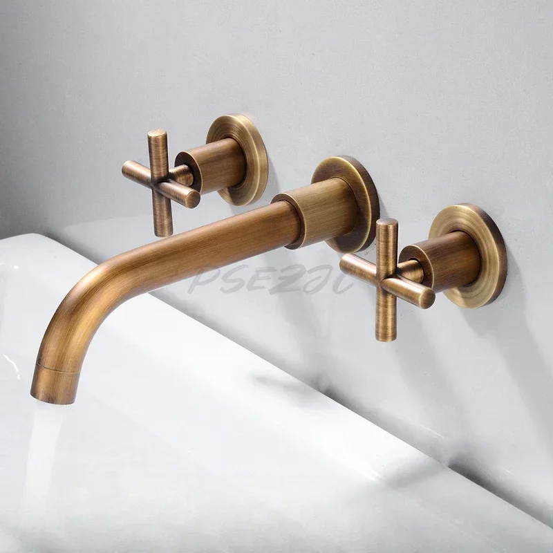Faucets Concealed Basin Hot and Cold Buried Wall Mounted Faucets 3pcs/set of Household Full Copper Wall Mounted