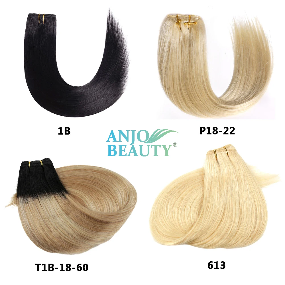 Clip in Human Hair Extensions Straight Natural Light Brown Honey Ombre Balayage European Hair Pieces for Women with Clips