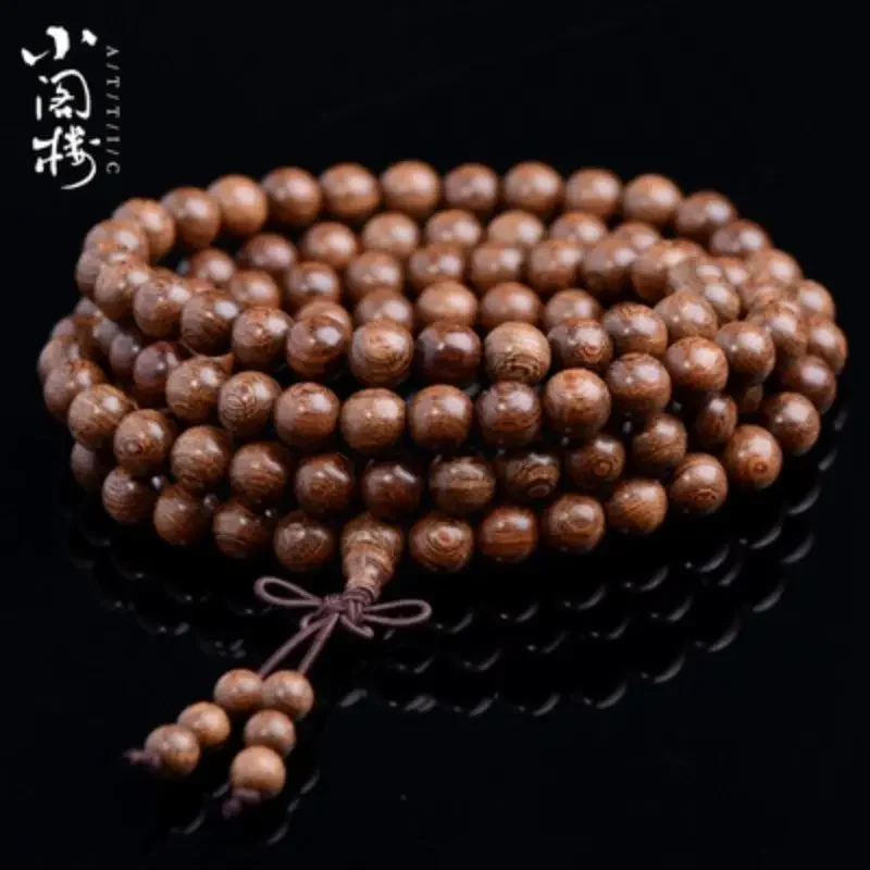 Pulsera de sándalo de seda de oro Natural para hombres y mujeres, pulsera de parejas, nanmu 108 cuentas de madera de ébano sombrío