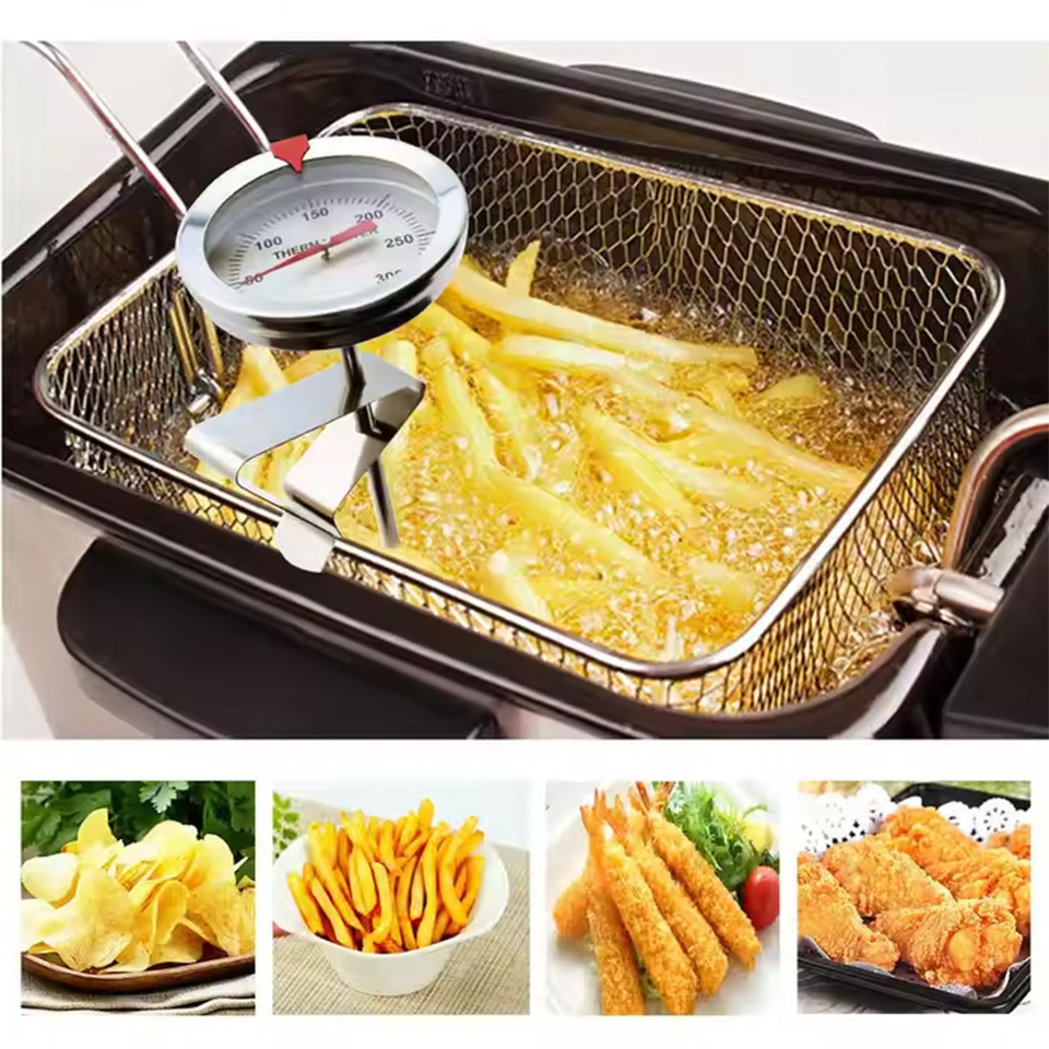  Stainless Steel Deep Fry Thermometer 0-300°C with Clip – For Frying French Fries, Chicken, Fish, Oil Temp Control 