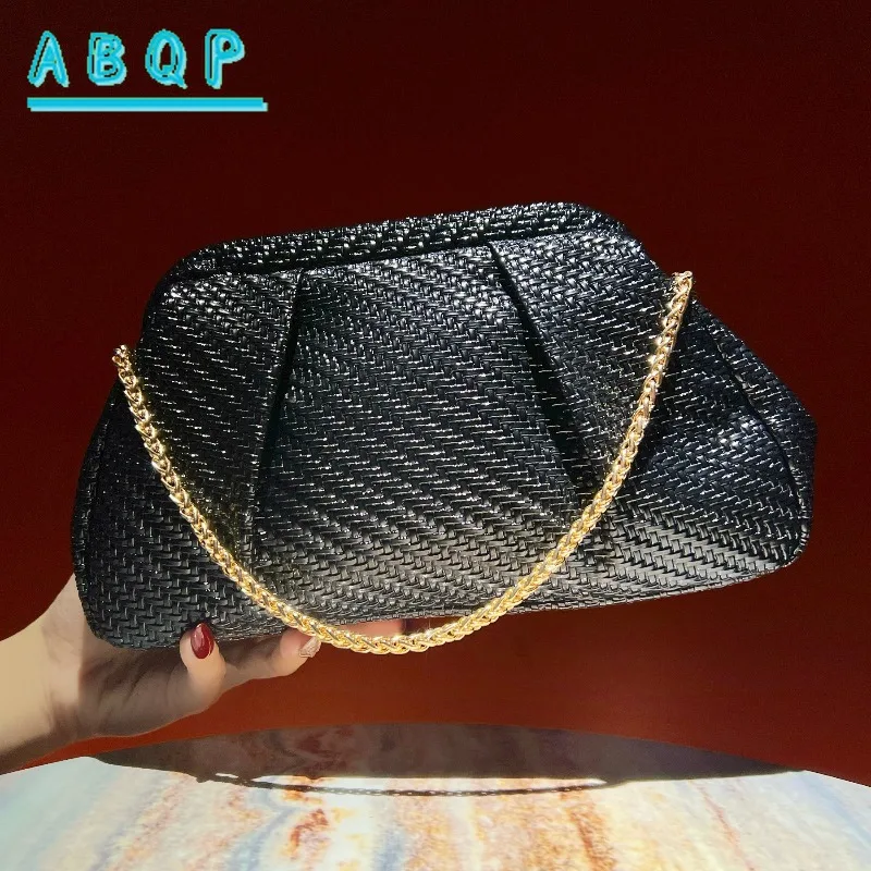 ABQP New Evening Women's Bags Luxury Brand Dinner Party Clutches Wrinkled Shiny Leather Fashion Women's Shoulder Crossbody Bags