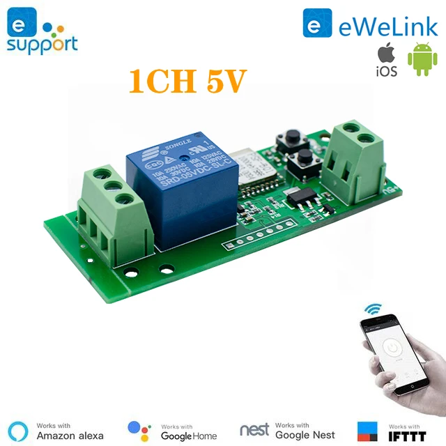 Tuya Ewelink Smart Home Switch USB 5V 7-32V Module 1CH 10A Relay Récepteur d'ouverture de porte de garage Smart Timer Alexa Google Home