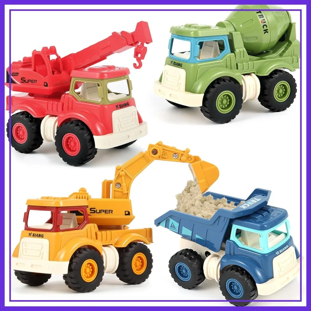 

Construction Toy Trucks Set for Kids, Sandbox Excavator, Dump Crane, Cement Mixer, Birthday Gift