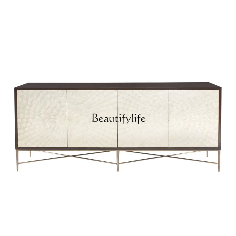 

Nordic American light luxury stainless steel entrance ultra-thin living room decoration solid wood dining side locker